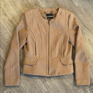 Express Camel Peplum Zip Front Jacket Blazer Women’s Small Tan Tailored